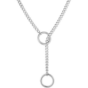 Heart O-ring Slip Chain Necklace For Women Men Y-Necklace Handmade Punk Gothic Cuban Necklace Adjustable Lariat Womens Heart O-Ring Slip Chain Choker for Women Men Jewelry Gifts