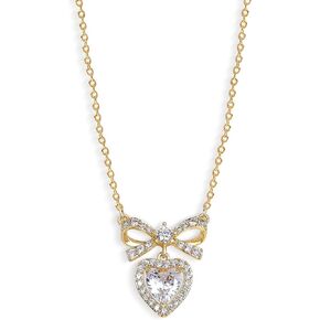 Sonateomber Dainty Rhinestone Heart Bow Pendant Y Necklaces for Women, Valentine Sparkly Cubic Zirconia Crystal Love Ribbon Dangle Drop Choker Wedding Prom Jewelry Gifts