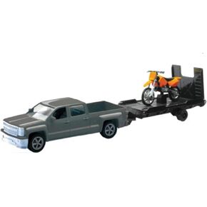19535A New-Ray Replica 1:43 Trk/Trailer/Bike Chevy Silver/Bike Orange