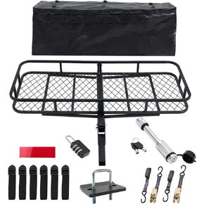 Folding Hitch Cargo Carrier Rack 60"x 24"x6",Trailer Hitch Cargo Carrier with Bag,Stabilizer,Ratchet Straps & Lock,Mount Basket for SUV,Camper,Hitch,RV