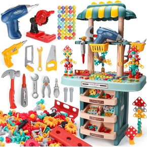 Kids Tool Bench Set, Toddler Tool Bench, Kids Magic Montessori Workbench Construction Toys Pretend Playset with Realistic Electirc Drill and Screw Toolbox Kit for Toddlers Baby Boys Grils