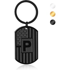 Initial Keychain Gifts for Men,A-Z Letter American Flag Dog Tag Mens Keychain,Mens Accessories Christmas Gifts