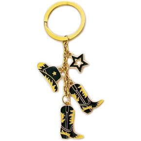 Western Cowboy Keychain for Men Women Cowboy Hat and Cowboy Boots Key Ring Cowboy Jewelry Lover Western Themed Party Keychain (LSP2), Large, Gold