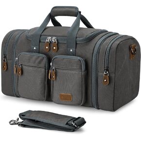 Gonex Canvas Duffle Bag for Travel, Expandable Water Resistant 50L Carry on Duffel Overnight Weekender Gym Bag with Wet Dry Separation Pocket & Suitcase Handle Sleeve, Grey