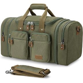 Gonex Canvas Duffle Bag for Travel, Expandable Water Resistant 50L Carry on Duffel Overnight Weekender Gym Bag with Wet Dry Separation Pocket & Suitcase Handle Sleeve, Grey