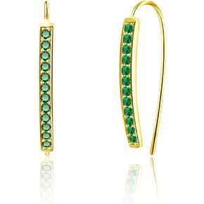 Pull Throught Earrings for Women 14K Gold Plated Green Dangle Drop Hoop Earrings for Women Trendy Threader Earrings for Women