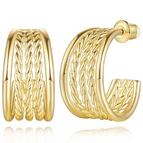 Cossa Gold Hoop Earrings 14K Gold Earrings Hoops Chunky Hoop Earrings C-shaped 14K Gold Earrings Thick Gold Hoop Earrings 20mm