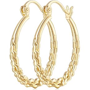 AMELINE Hoop Earrings Women 14K Gold Hoop Earrings for Women Gold Jewelry Gold Earrings Hoops with Twisted Raised Pattern 23.5mm
