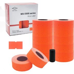 Motex 1 Line White Labels - 8,000 White Blank Price and Date Gun Labels with 1 Ink Roll, Fits MX-5500 and Perco 1 Line Price and Date Guns