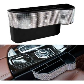 Bling Car Seat Side Drop Organizer, Sparkle Car Seat Gap Filler, Car Seat Console Storage Organizer, Bling Crystal Car Seat Pockets with Cup Holder and Two Charging Ports for Co-Driver.