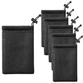Nylon Mesh Drawstring Storage Pouch Bag, Small Storage Pouch String Bags for Mini Stuff MP3 Charger Earphone Key, 8pcs Travel Kit Organizer - Black (8)