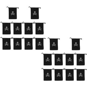Ciieeo 20pcs Pirate Drawstring Bag Black Pirate Theme Loot Bag Polyester Halloween Pirate Bag with Drawstring Closure Skull Pattern Halloween Bag