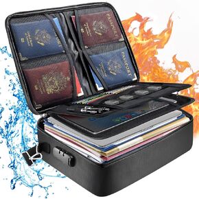 BALEINE Fireproof Document Bag with Lock, Portable Waterproof Fire Proof File Organizer Box, File Storage Bag Safe Box for Important Paperwork (Black)