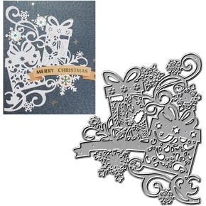 Metal Winter Christmas Leaves Die Cuts, Bell Snowflake Lace Border Background Cutting Die DIY Crafts Template Mould Stencils for DIY Embossing Card Making Album Decorative Paper Scrapbooking