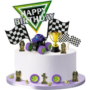 Haooryx Green and Purple Monster Truck Cake Toppers 40Pcs Monster Truck Racing Car Cake Decoration Birthday Dessert Cupcake Cake Topper Decor for Kids Theme Birthday Party Baby Shower Decor Supplies