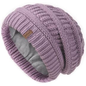 FURTALK Knit Beanie Hats for Women Men Fleece Lined Ski Skull Cap Slouchy Winter Hat Brown