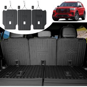 Floor Mats for 2020-2025 Ford Explorer Accessories, Cargo Mat with Backrest Mat All Weather TPE Waterproof for Ford Explorer 7 Passenger Captain Seat ST Accessories 2025 2024 2023