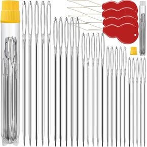 50 Pack Premium Large Eye Needles for Hand Sewing with 4 Needle Threaders, Assorted Sizes, Embroidery Needles for Hand Sewing, Sewing Needles Large Eye, Big Eye Needle
