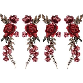 Honbay 2 Pairs Rose Flower Embroidery Applique Patch Sewing Craft Decoration