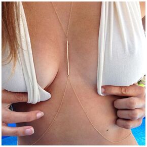Boho Slave Chain Body Necklace Gold Bikini Bra Chain Necklace Long Bar Harness Bra Necklace Summer Beach Body Chain Jewelry for Women and Girls