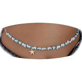 Beads Shell Conch Pearl Starfish Turquoise Beach Adjustable Women Belly Gold Waist Chain