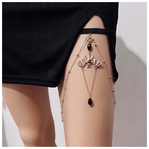 Bohemia Layered Bat Leg Chain Body Chain Teardrop Gemstone Thigh Chain Gold Bat Pendant Leg Chain layering beaded Thigh High Chains Jewelry for Women and Girl
