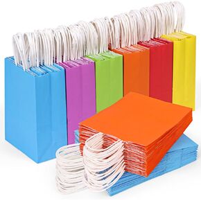 Moretoes 36pcs Paper Gift Bags, 5.9 x 3.15 x 8.25 Inch Party Favor Bags, Small Goodie Bags Gift Bags with Handles for Kids Birthday, Shower, Crafts, Christmas Party Supplies (6 Colors)