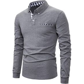 Floerns Men's Causal Long Sleeve Plaid Collared Button Front Golf Polo T Shirt
