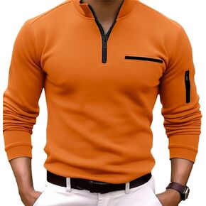 Men's Quarter Zip Polo Shirts Long Sleeve Pullover Polo Shirts Lightweight Mock Neck Casual Slim Fit Golf Polo Shirt