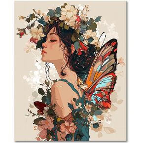 TUMOVO Paint by Numbers for Adults, A Fairy with Large Wings Adults' Paint-by-Number Kits Beautiful Girl Paint by Number on Canvas Adults Paint-by-Number Kits Home Decor, 16x20 Inch