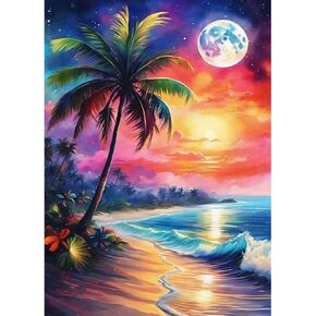 AIRDEA Diamond Art Paintings Kits for Adults,Beach Diamond Dots for Adults Beginner,12x16 Inch Sunset DIY Gem Art Kits Adults,Hawaiian Beach Arts and Crafts for Adults Home Wall Decor