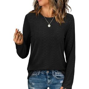 Aokosor Womens Long Sleeve T Shirts Fall Fashion Tops Comfy Basic Tees Plain Tshirts 2024