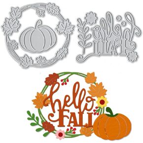 Fall Pumpkin Metal Cutting Dies, Maple Leaf Sunflower Words Die Cuts for Card Making Thanksgiving DIY Scrapbooking and Photo Album Card Craft Decoration