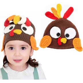 Thanksgiving Turkey Beanie Knitted Hat for Kids Girl, Pom Pom Turkey Trot Hat for Thanksgiving Day Costume Dress up Accessory