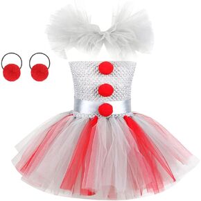 IBTOM CASTLE Toddler Kids Circus Clown Tutu Cosplay Halloween Skirt Set Fancy Pennywise Party Carnival Photo Shoot Dress Up