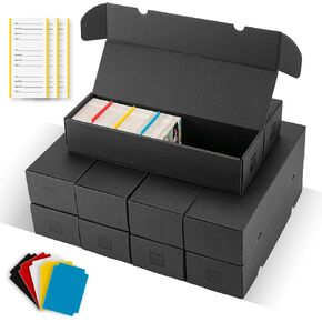 Trading Card Storage Box 10 Pack, 10 Color Dividers 15 Label Stickers 30 Dividers, Card Box for Baseball Football Basketball Sports Cards,Card Holder for Mtg (10 Pack-Black-Horizontal, 13.0"L)