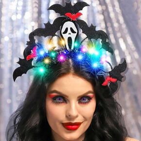 Latious Light Up Headband Bats Black Halloween Costume Headwear for Women