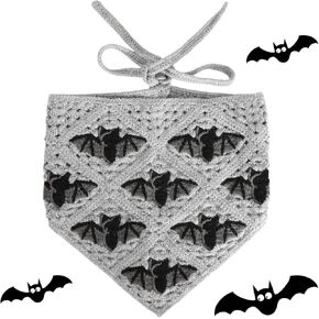 Gothic Crochet Headbands Bat Pattern Bandana for Women, Grey Crochet Headband Halloween Knitted Headscarf Vintage Crochet Hair Styling Decor