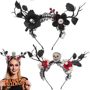 2 Pack Halloween Headband Devil Eye Skull Hair Accessories for Women Men Adult Horror Tree Branch Antlers Headband Halloween Party Favors Headpiece Photo Booth Props Cosplay Costume Party