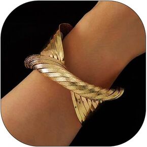 Chunky Bangles Bracelets for Women Open Plain Cuff Bangle Bracelet Irregular Statement Bracelet Adjustable Gold Sliver Plated Arm Bangle for Women Jewelry