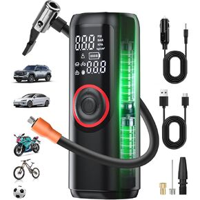 Tire Inflator Portable Air Compressor, Air Pump for Car Tires with Tire Pressure Gauge (150PSI), Tire Auto Air Pump with LED light, Auto Inflation Pump for Motorcycle, Car, Bike, Balls/7500mAh