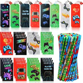 Kolewo4ever 148 Pieces Video Game Theme Stationery Set:100 Pcs Video Game Pencils 24 Pcs Game Pattern Mini Spiral Notepad Memo Pad 24 Pcs Game Metal Charms Bookmarks (Video Game)