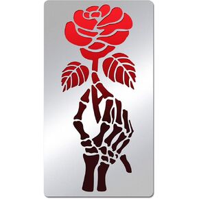 BENECREAT Stainless Steel Flower Stencil Templates, Reusable Rose and Skull Hand Painting Template Journal Tool for Wood Burning Pyrography Engraving DIY Craft, 4x7 inch