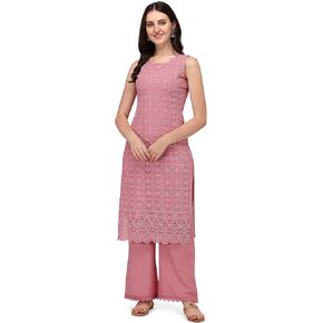 Shopping Queen Women's Georgette Chikankari lucknowi Kurta palazzo Set