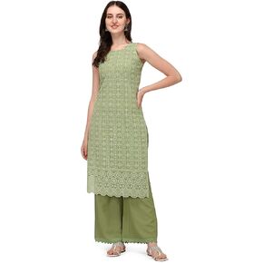 Shopping Queen Women's Georgette Chikankari lucknowi Kurta palazzo Set