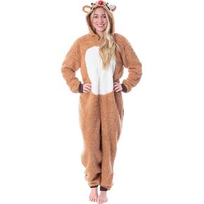 Seven Times Six Rudolph The Red-Nosed Reindeer Adult Sherpa Fleece Union Suit Pajama One-Piece Footless Sleeper Loungewear for Men and Women (Rudolph, Large)