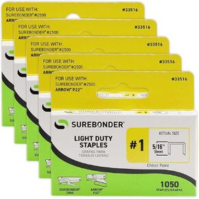33516 #1 Light Duty Staples - 5/16" Length - 1050/box, 5 Pack