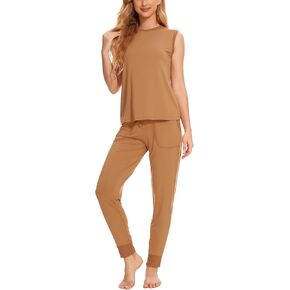 GYS Women's Pajama Sets - Viscose Made from Bamboo, Sleeveless Top and Pants 2 Piece Pj Set Soft Lounge Set
