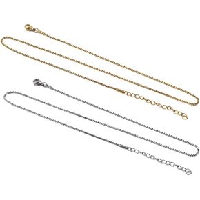 2 Pcs Box Chain Necklace for Women, 1.2MM Gold Silver Box Link Chain Necklace with Lobster Clasp, Dainty Women Chain Necklaces 20+2 Inches for Mom Women Grandma