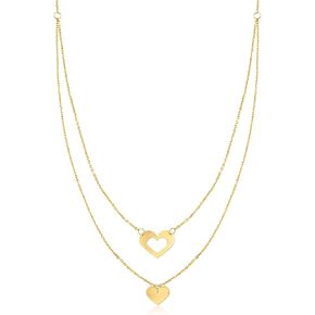 RS Pure by Ross-Simons Italian 14kt Yellow Gold Double-Heart Layered Necklace. 18 inches